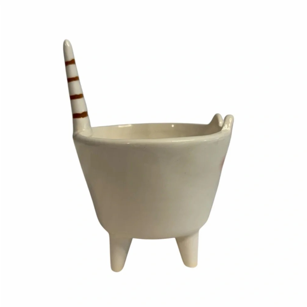 Pier 1 White Ceramic Caticorn Planter/Trinket Holder